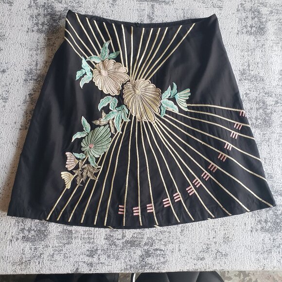 French Connection Black Skirt Embroidered Silk Blend Butterfly Flower Design - Picture 1 of 11